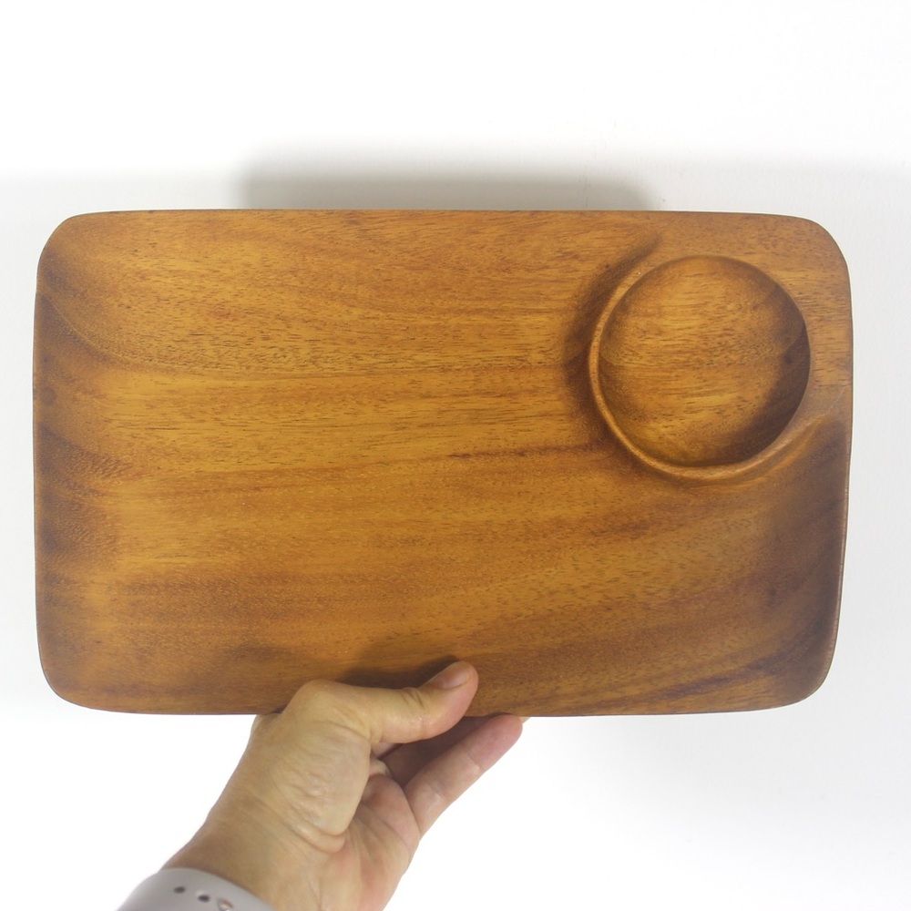 One Mid Century Teak Wood Tray Snack Tray Small Carved Charcuterie Board 7 Avail